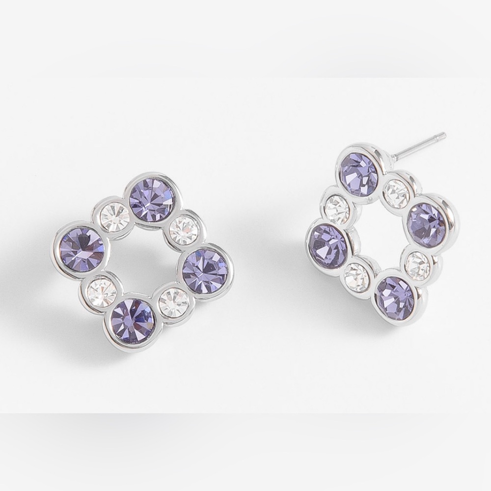 Gorgeous rhodium plated and tanzanite Swarovski crystal earrings post style NWT